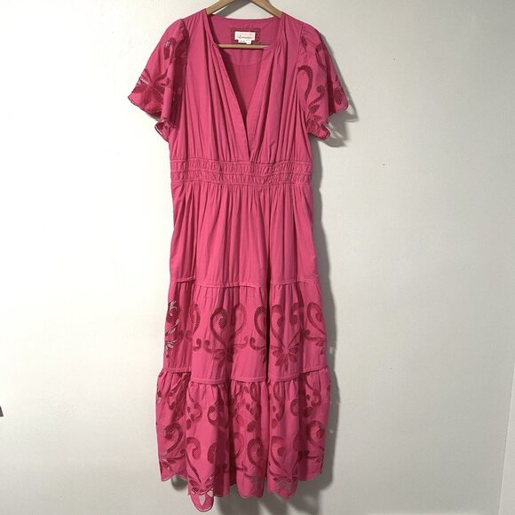 Anthropologie Somerset Maxi Dress Cutwork Edition Pink 1X Women's Cotton - Picture 1 of 12